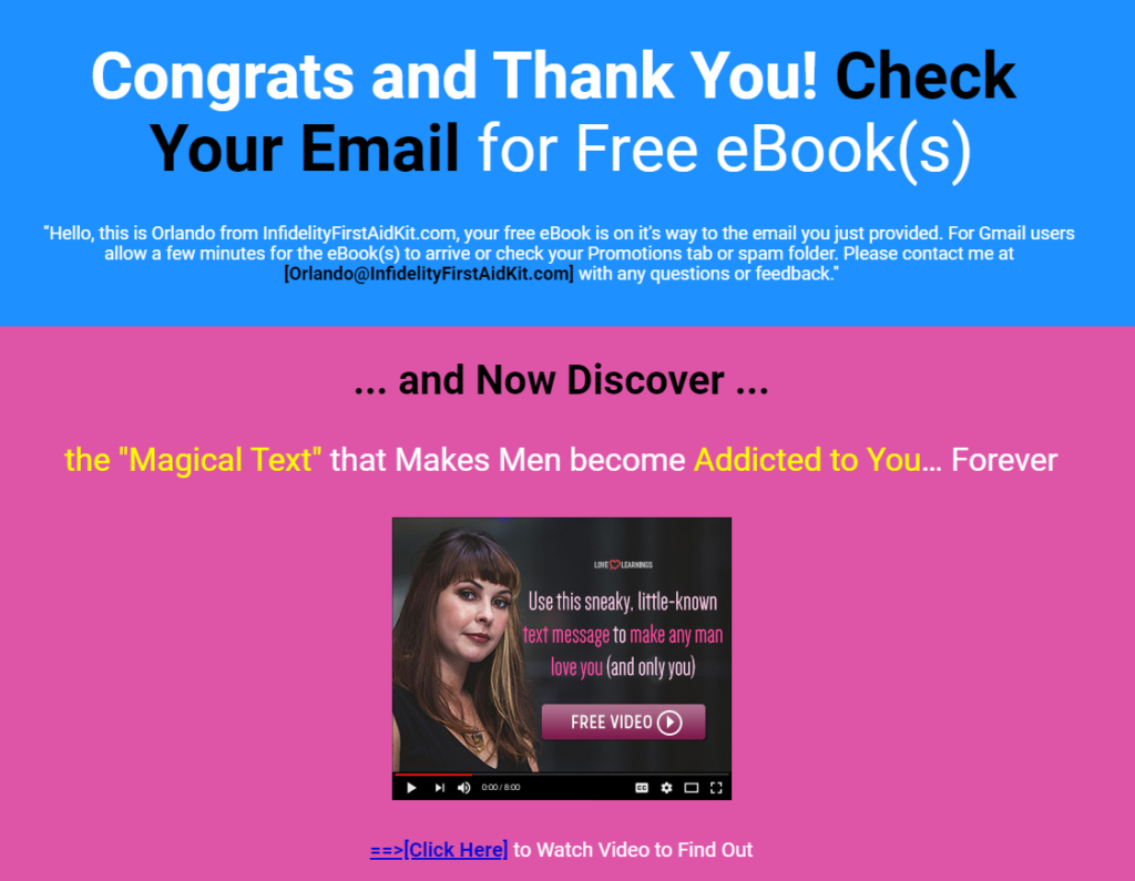 opt-in Thank You page with relationship niche affiliate offer