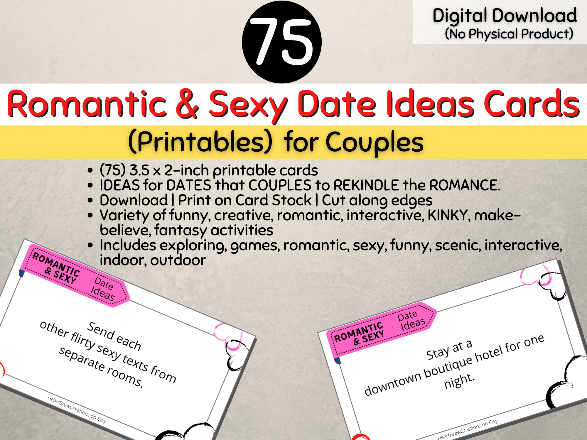 Romantic & Sexy Date Ideas for Couples- Date Idea Cards PDF